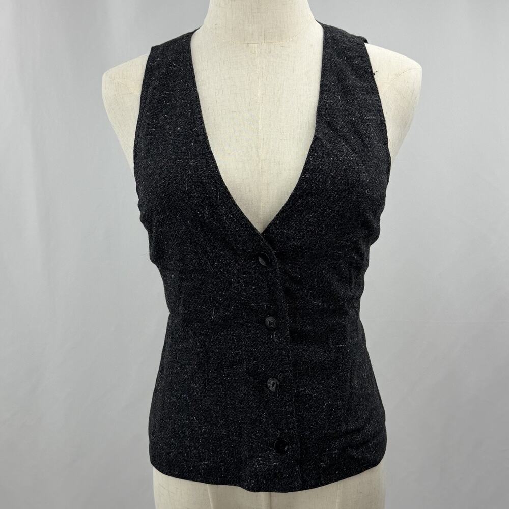 J.Jill Black Tweed Button Front Vest Women’s XS Stretch Lined Classic Y2K Style